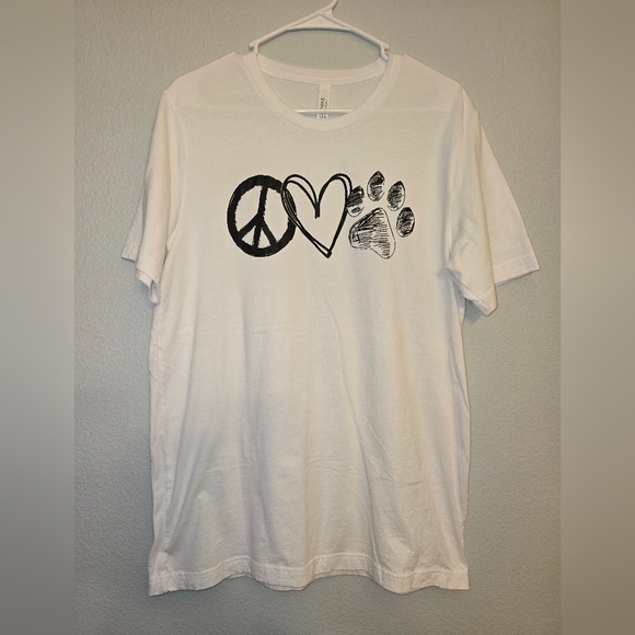 Bella Canvas Tops - Size Large Peace Love Dogs White T-Shirt